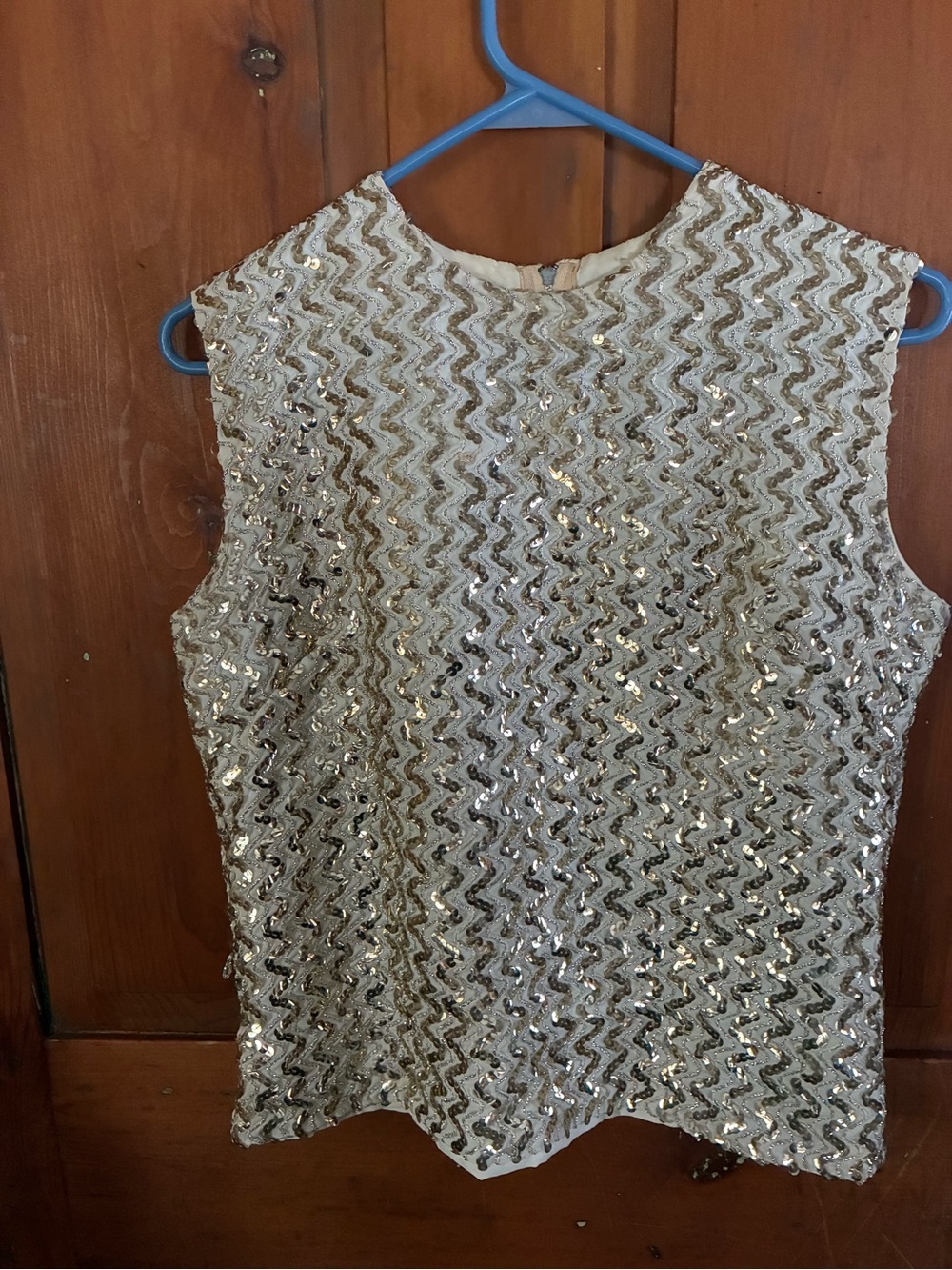 Sleeveless Sequin Chevron Top in Gold and Cream vintage